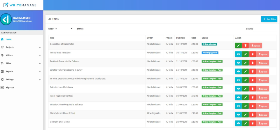 screenshot of Write Manage